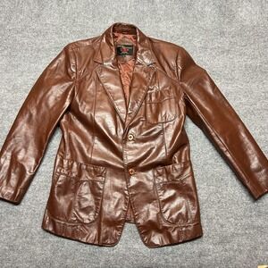 VTG Fantastic International Blazer Mens 42 Brown Leather Two Button Sport Coat